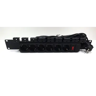 Блок розеток CSV 1,5U 19" на 6 розеток з вимикач. PDU 220В, 10А, 3м, Schuko CSV-6-10-3