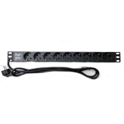 Блок розеток EServer 1U 19" (WT-2261A-GER-9WAY) без вимик., алюм. корп., 9 розеток, 1.8м