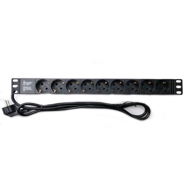 Блок розеток EServer 1U 19" (WT-2261A-GER-9WAY) без вимик., алюм. корп., 9 розеток, 1.8м