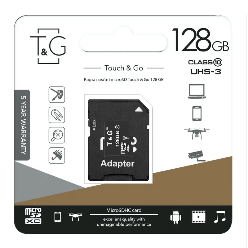 Карта пам`ятi MicroSDXC 128GB UHS-I U3 Class 10 T&G + SD-adapter (TG-128GBSD10U3-01) Карта пам`ятi MicroSDXC 128GB UHS-I U3 Class 10 T&G + SD-adapter (TG-128GBSD10U3-01)