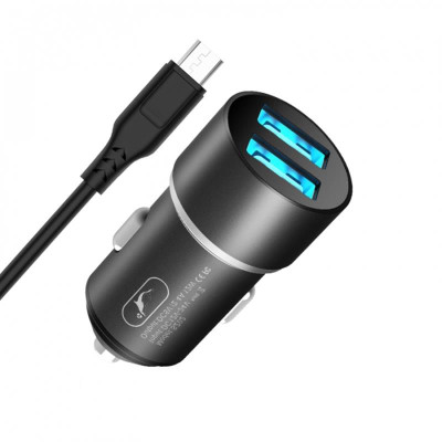 Автомобільний зарядний пристрій SkyDolphin SZ02V Aluminium (2USB, 2.4A) Black (AZP-000073) + кабель microUSB