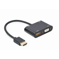 Адаптер Cablexpert HDMI - HDMI/VGA+Аудіо 3.5 мм, M/F, 0.15 м, чорний (A-HDMIM-HDMIFVGAF-01) коробка