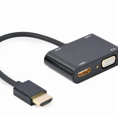 Адаптер Cablexpert HDMI - HDMI/VGA+Аудіо 3.5 мм, M/F, 0.15 м, чорний (A-HDMIM-HDMIFVGAF-01) коробка