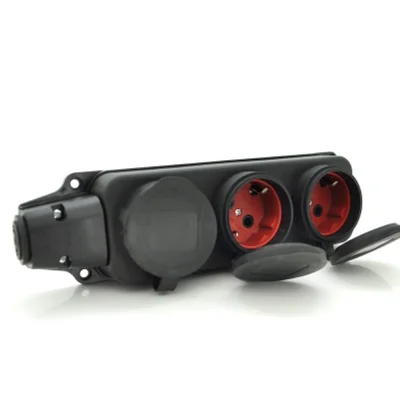 Колодка PiPo PP/SP-3133/3/44/16B, 16А, 220-240В, IP44, із заглушкою, із заземленням 3 гнізда, каучук, чорний