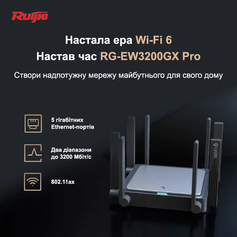 Бездротовий маршрутизатор Ruijie Reyee RG-EW3200GX PRO Бездротовий маршрутизатор Ruijie Reyee RG-EW3200GX PRO
