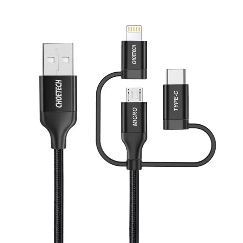 Кабель Choetech USB - Lightning + microUSB + USB Type-C (M/M), 1.2 м, Black (IP0030-BK) Кабель Choetech USB - Lightning + microUSB + USB Type-C (M/M), 1.2 м, Black (IP0030-BK)
