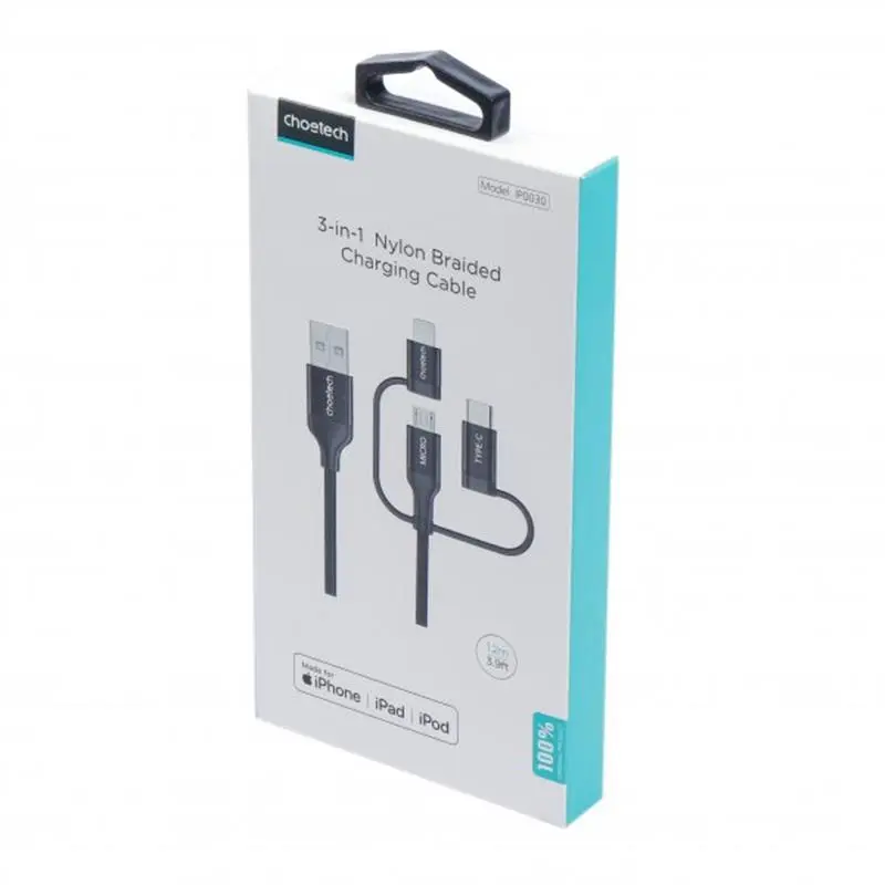 Кабель Choetech USB - Lightning + microUSB + USB Type-C (M/M), 1.2 м, Black (IP0030-BK) Кабель Choetech USB - Lightning + microUSB + USB Type-C (M/M), 1.2 м, Black (IP0030-BK)