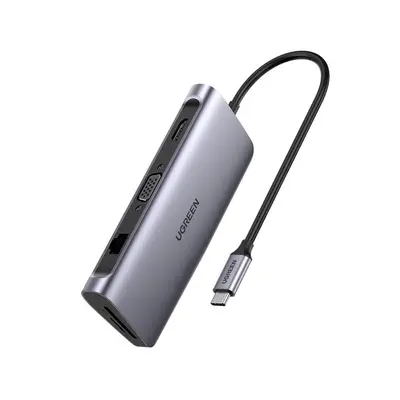 Концентратор USB Type-C Ugreen CM179 3xUSB 3.0 + HDMI + VGA + RJ45 1000M Ethernet + Cardreader, Gray (40873)