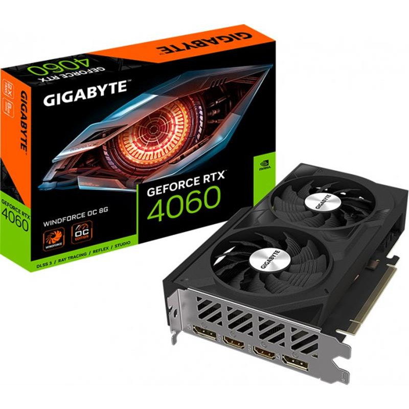 Відеокарта GF RTX 4060 8GB GDDR6 Windforce OC Gigabyte (GV-N4060WF2OC-8GD)