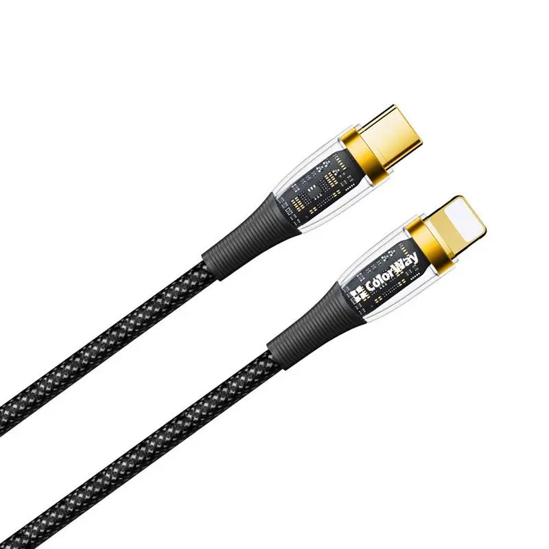 Кабель ColorWay USB Type-C - Lightning (M/M), transparent head, PD Fast Charging 27W, 3.0 А, 1.2 м, Black (CW-CBPDCL057-BK) Кабель ColorWay USB Type-C - Lightning (M/M), transparent head, PD Fast Charging 27W, 3.0 А, 1.2 м, Black (CW-CBPDCL057-BK)