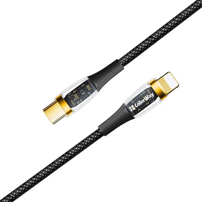 Кабель ColorWay USB Type-C - Lightning (M/M), transparent head, PD Fast Charging 27W, 3.0 А, 1.2 м, Black (CW-CBPDCL057-BK) Кабель ColorWay USB Type-C - Lightning (M/M), transparent head, PD Fast Charging 27W, 3.0 А, 1.2 м, Black (CW-CBPDCL057-BK)