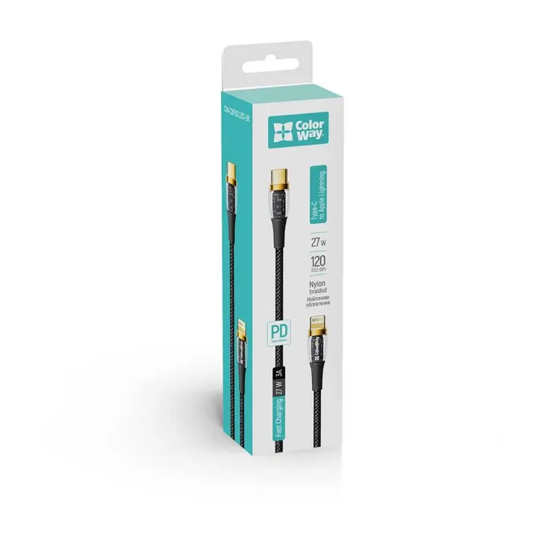 Кабель ColorWay USB Type-C - Lightning (M/M), transparent head, PD Fast Charging 27W, 3.0 А, 1.2 м, Black (CW-CBPDCL057-BK) Кабель ColorWay USB Type-C - Lightning (M/M), transparent head, PD Fast Charging 27W, 3.0 А, 1.2 м, Black (CW-CBPDCL057-BK)