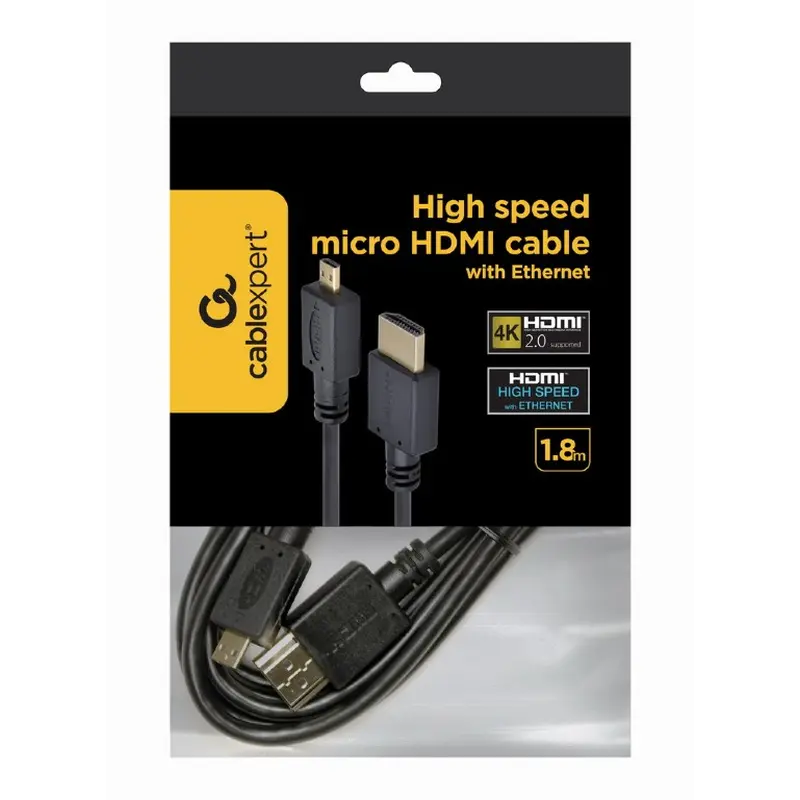 Кабель Cablexpert HDMI - micro-HDMI V 2.0 (M/M), 1.8 м, чорний (CC-HDMID-6) пакет Кабель Cablexpert HDMI - micro-HDMI V 2.0 (M/M), 1.8 м, чорний (CC-HDMID-6) пакет