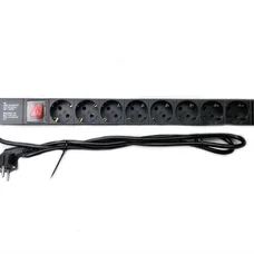 Блок розеток CSV 1U 19" (WT-2261A-GER-8WAY-1.8) з вимик., алюм. корп., 8 розеток, 1.8 м, Black