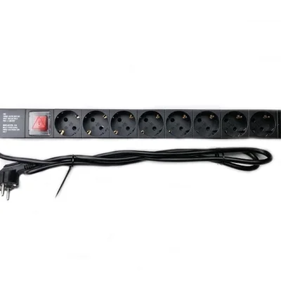 Блок розеток CSV 1U 19" (WT-2261A-GER-8WAY-1.8) з вимик., алюм. корп., 8 розеток, 1.8 м, Black