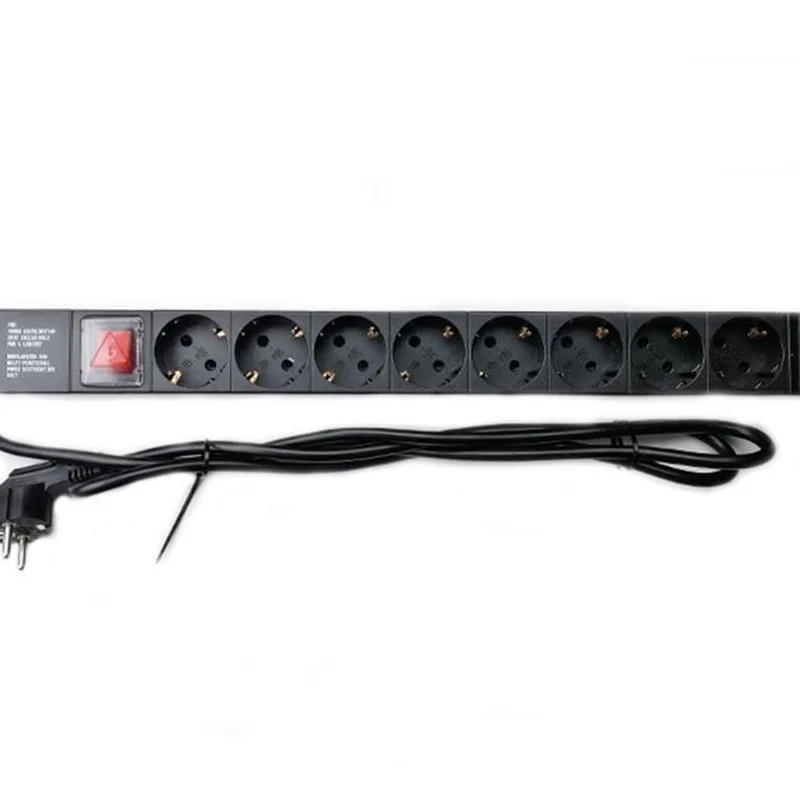 Блок розеток CSV 1U 19" (WT-2261A-GER-8WAY-1.8) з вимик., алюм. корп., 8 розеток, 1.8 м, Black