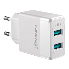 Мережевий зарядний пристрій Grand-X (2xUSB 2.4А) White (CH-50W)