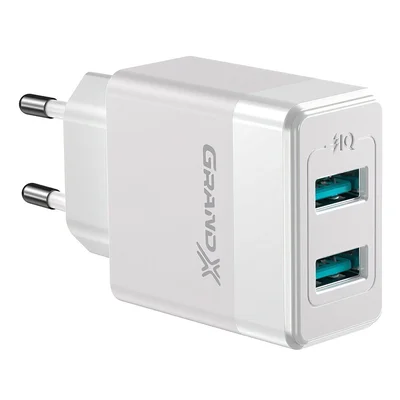 Мережевий зарядний пристрій Grand-X (2xUSB 2.4А) White (CH-50W)