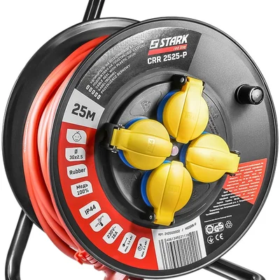 Подовжувач на котушці Stark CRP 2525-P (242000002) 4 розетки, 25 м, чорно-червоний