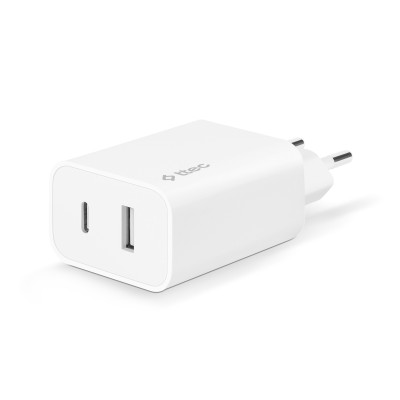 Мережевий зарядний пристрій Ttec SmartCharger Duo USB-C/USB-A 2.4А/12Вт White (2SCS25B)