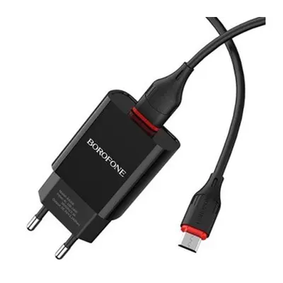 Зарядний пристрій Borofone BA20A Sharp Single USB 2.1A Black (BA20AMB) + кабель MicroUSB