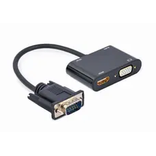 Адаптер Cablexpert VGA - HDMI+VGA (M/F), 0.15 м, Black (A-VGA-HDMI-02)