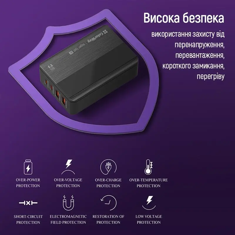 Мережевий зарядний пристрій ColorWay Power Delivery (2USB-A + 2USB TYPE-C) (65W) Black (CW-CHS040PD-BK) Мережевий зарядний пристрій ColorWay Power Delivery (2USB-A + 2USB TYPE-C) (65W) Black (CW-CHS040PD-BK)