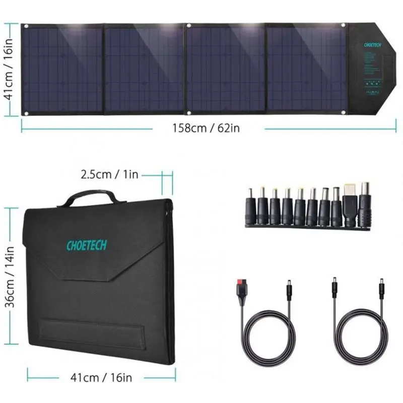 Сонячний зарядний пристрій Choetech 80W (158x41см) USB 5V/2.4A + 5V/2.4A QC3.0 + USB-C PD3.0 (30W) (SC007) Сонячний зарядний пристрій Choetech 80W (158x41см) USB 5V/2.4A + 5V/2.4A QC3.0 + USB-C PD3.0 (30W) (SC007)
