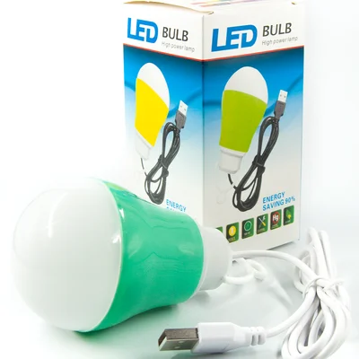 USB-світильник з LED-лампочкою Dengos, шнур ~1м, 5V, 5W, Green (LED-BULB-5V5W-GREEN)