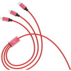 Кабель SkyDolphin S63E 3in1 USB - Lightning + micro USB + USB Type-C (M/M), 1.2 м, Red (USB-000624)