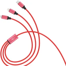 Кабель SkyDolphin S63E 3in1 USB - Lightning + micro USB + USB Type-C (M/M), 1.2 м, Red (USB-000624)