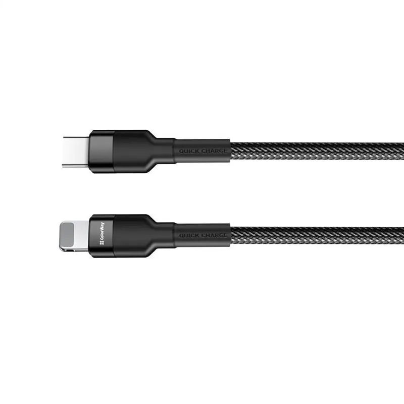 Кабель ColorWay USB Type-C - Lightning (M/M), PD Fast Charging 20W, 3.0 А, 0.3 м, Black (CW-CBPDCL054-BK) Кабель ColorWay USB Type-C - Lightning (M/M), PD Fast Charging 20W, 3.0 А, 0.3 м, Black (CW-CBPDCL054-BK)