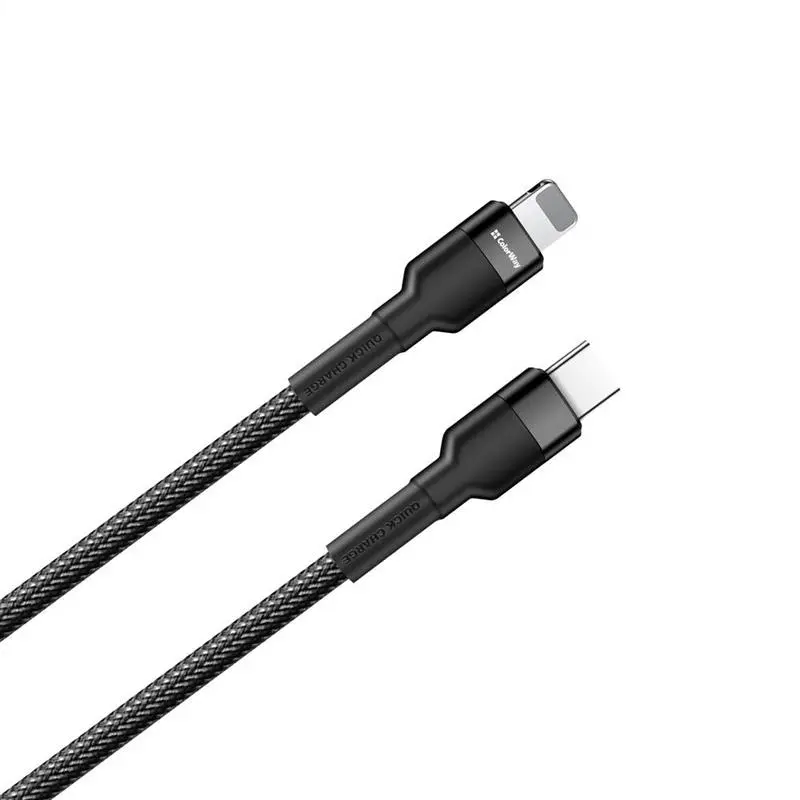Кабель ColorWay USB Type-C - Lightning (M/M), PD Fast Charging 20W, 3.0 А, 0.3 м, Black (CW-CBPDCL054-BK) Кабель ColorWay USB Type-C - Lightning (M/M), PD Fast Charging 20W, 3.0 А, 0.3 м, Black (CW-CBPDCL054-BK)