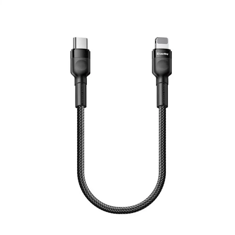 Кабель ColorWay USB Type-C - Lightning (M/M), PD Fast Charging 20W, 3.0 А, 0.3 м, Black (CW-CBPDCL054-BK) Кабель ColorWay USB Type-C - Lightning (M/M), PD Fast Charging 20W, 3.0 А, 0.3 м, Black (CW-CBPDCL054-BK)