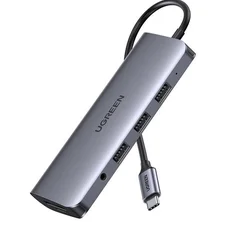 Концентратор USB Type-C Ugreen CM179 3xUSB 3.0 + HDMI + VGA + RJ45 1000M Ethernet + Cardreader + 3.5 мм, Gray (80133)