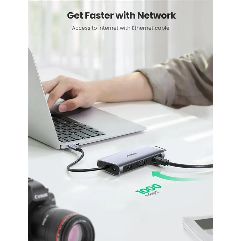 Концентратор USB Type-C Ugreen CM179 3xUSB 3.0 + HDMI + VGA + RJ45 1000M Ethernet + Cardreader + 3.5 мм, Gray (80133) Концентратор USB Type-C Ugreen CM179 3xUSB 3.0 + HDMI + VGA + RJ45 1000M Ethernet + Cardreader + 3.5 мм, Gray (80133)