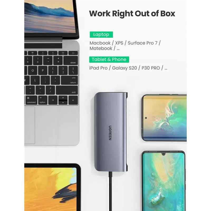 Концентратор USB Type-C Ugreen CM179 3xUSB 3.0 + HDMI + VGA + RJ45 1000M Ethernet + Cardreader + 3.5 мм, Gray (80133) Концентратор USB Type-C Ugreen CM179 3xUSB 3.0 + HDMI + VGA + RJ45 1000M Ethernet + Cardreader + 3.5 мм, Gray (80133)