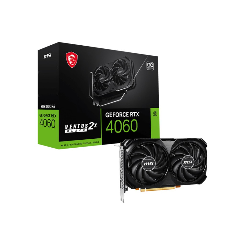 Відеокарта GF RTX 4060 8GB GDDR6 Ventus 2X Black OC MSI (GeForce RTX 4060 VENTUS 2X BLACK 8G OC)