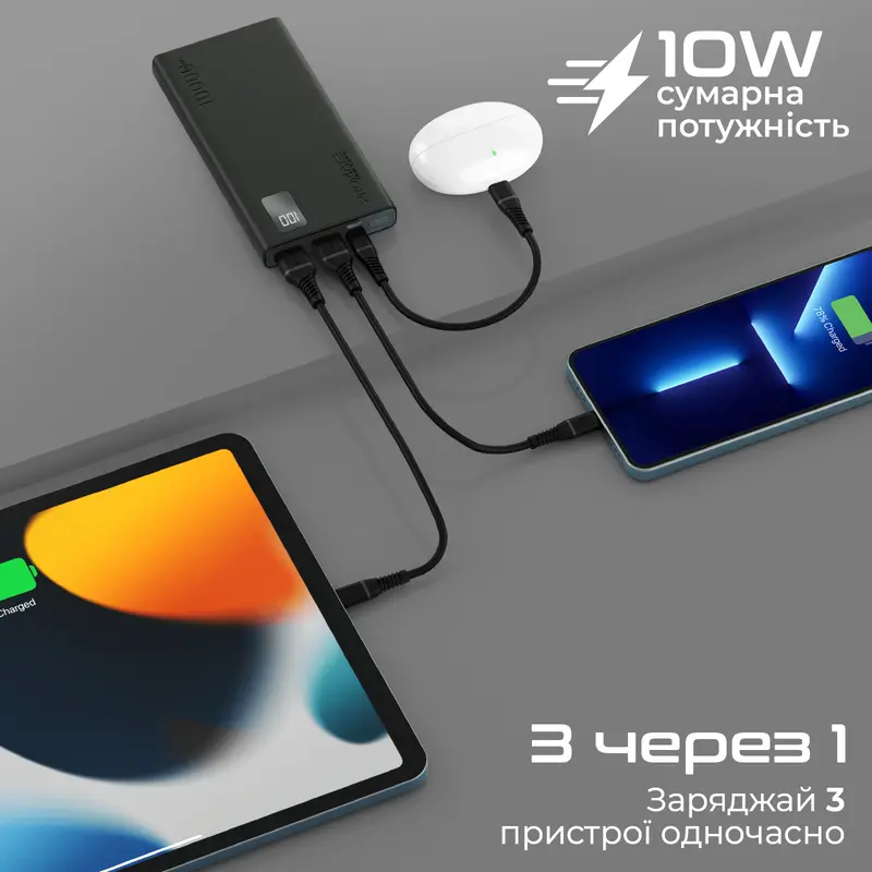 Універсальна мобільна батарея Promate Bolt-10Pro Black 10000mAh Універсальна мобільна батарея Promate Bolt-10Pro Black 10000mAh