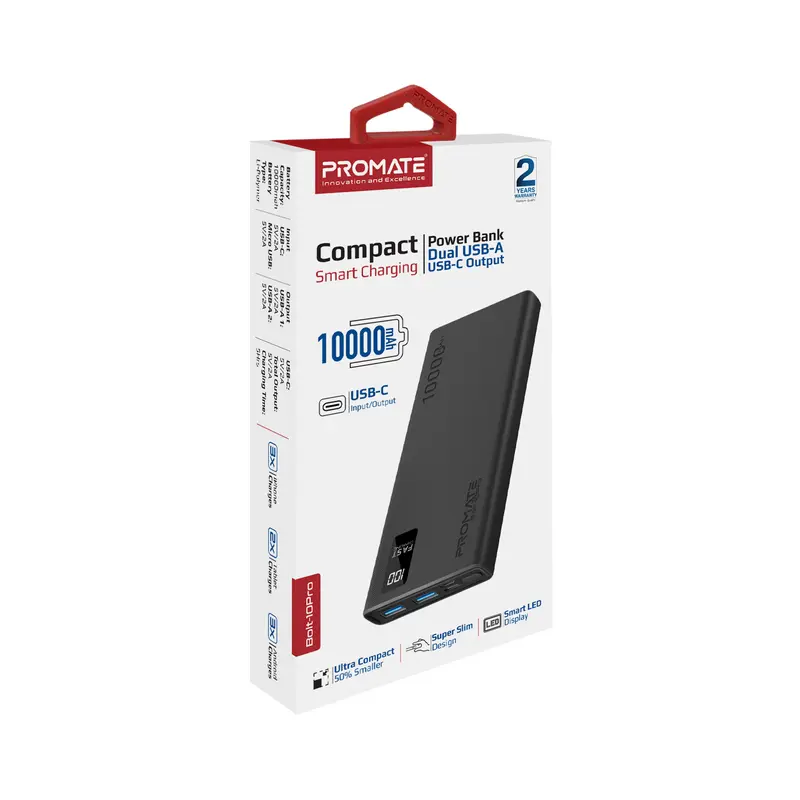 Універсальна мобільна батарея Promate Bolt-10Pro Black 10000mAh Універсальна мобільна батарея Promate Bolt-10Pro Black 10000mAh