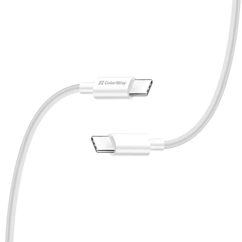Кабель ColorWay USB Type-C - USB Type-C (M/M), PD Fast Charging 65W, 3.0 А, 2 м, White (CW-CBPDCC056-WT) Кабель ColorWay USB Type-C - USB Type-C (M/M), PD Fast Charging 65W, 3.0 А, 2 м, White (CW-CBPDCC056-WT)