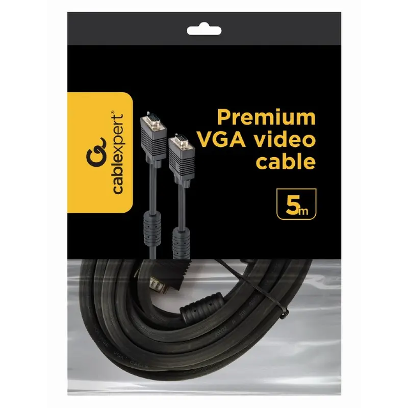 Кабель Cablexpert VGA - VGA (M/M), HD15, з 2-ма фер. кільцями, чорний, 5 м (CC-PPVGA-5M-B) пакет Кабель Cablexpert VGA - VGA (M/M), HD15, з 2-ма фер. кільцями, чорний, 5 м (CC-PPVGA-5M-B) пакет