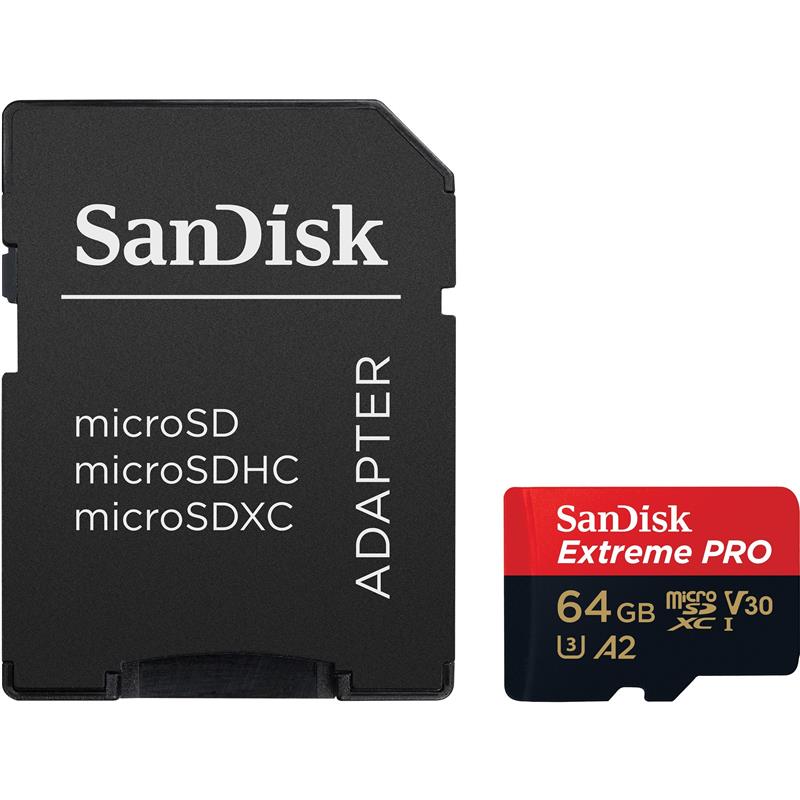 Карта пам`ятi MicroSDXC 64GB UHS-I U3 R200/W90MB/s SanDisk Extreme Pro V30 + SD-адаптер (SDSQXCU-064G-GN6MA)