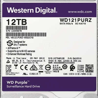 Накопичувач HDD SATA 12.0TB WD Purple 7200rpm 256MB (WD121PURZ)