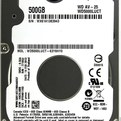 Накопичувач HDD 2.5" SATA 500GB WD AV-25 16MB 5400rpm (WD5000LUCT) Refurbished