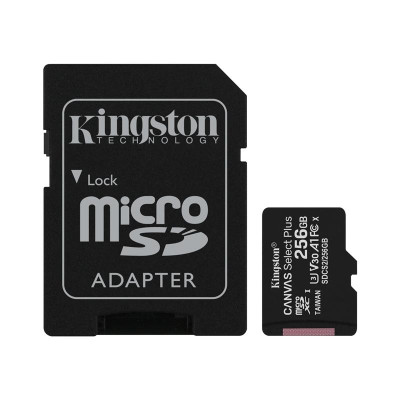 Карта пам`яті MicroSDXC 256GB UHS-I/U3 Class 10 Kingston Canvas Select Plus R100/W85MB/s + SD-адаптер (SDCS2/256GB)