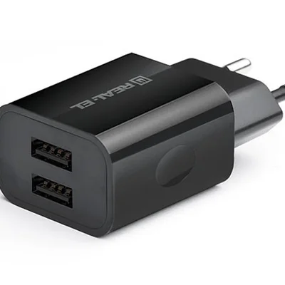 Мережевий зарядний пристрій REAL-EL CH-210 (2USB, 2.1A) Black