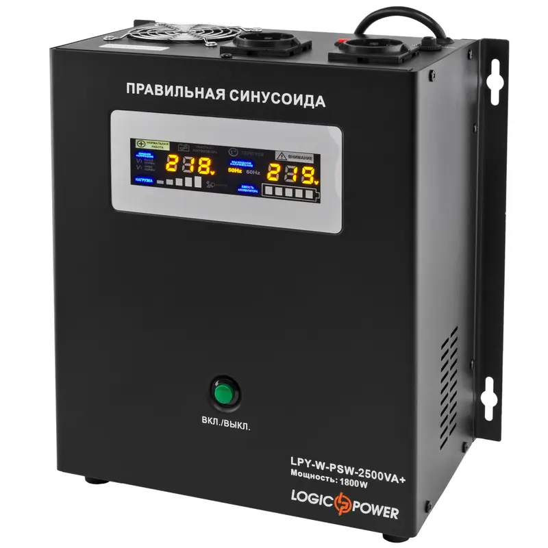 Джерело безперебійного живлення LogicPower LPY-W-PSW-2500VA+(1800Вт)10A/20A, Lin.int., AVR, 2 x євро, USB, LCD, метал Джерело безперебійного живлення LogicPower LPY-W-PSW-2500VA+(1800Вт)10A/20A, Lin.int., AVR, 2 x євро, USB, LCD, метал