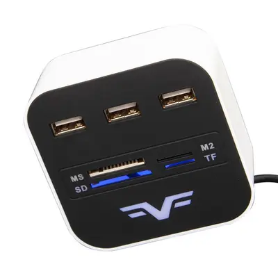 Концентратор USB 2.0 Frime 3хUSB2.0, SD, MS, TF Black/White (FHC-AllinOne3p2W)