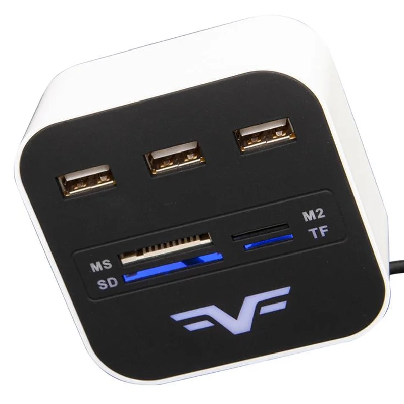 Концентратор USB 2.0 Frime 3хUSB2.0, SD, MS, TF Black/White (FHC-AllinOne3p2W)
